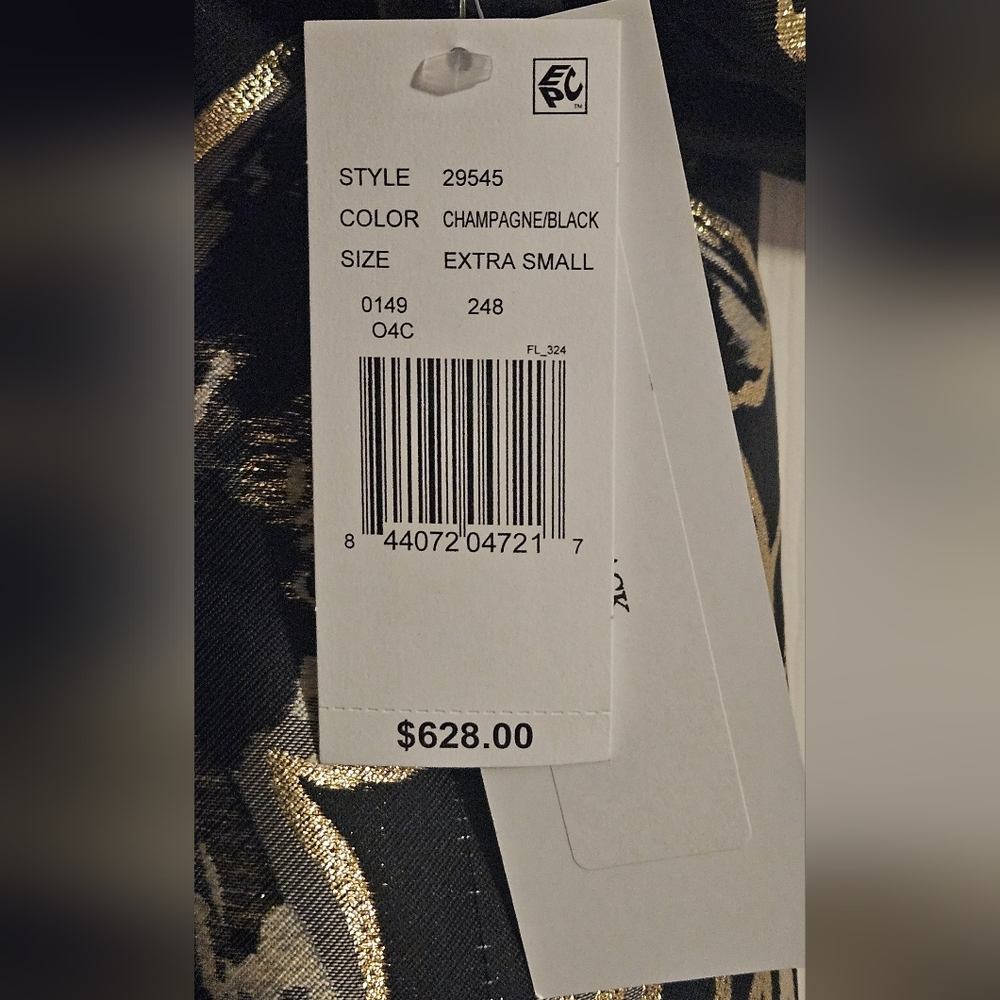 NWT Caroline Rose Showstopper Jacquard Party Open Front Jacket: Champagne/Black - Picture 11 of 15